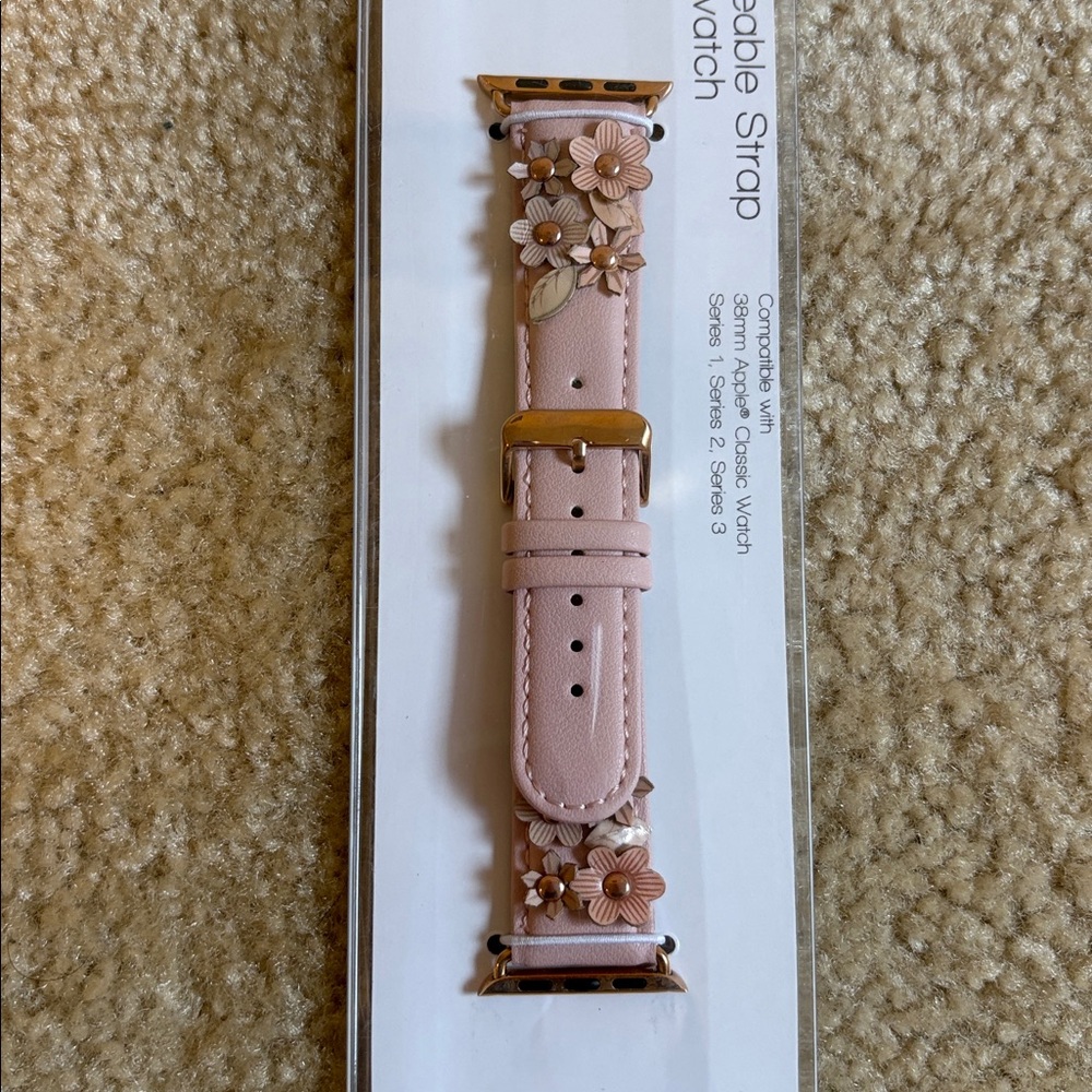 Floral Appliqué Pink Watch Strap - fits Apple Watch 38mm Series 1, 2, 3